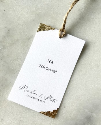 Zawieszki na butelki weselne złote Aurelia